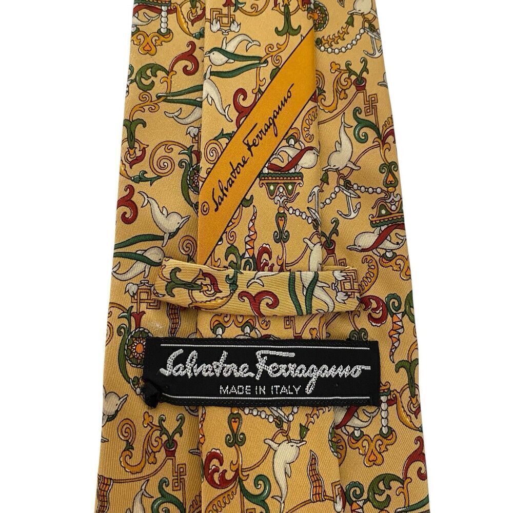Salvatore Ferragamo Tie Mens 100% Silk Dolphins & Anchors Made in Italy Novelty